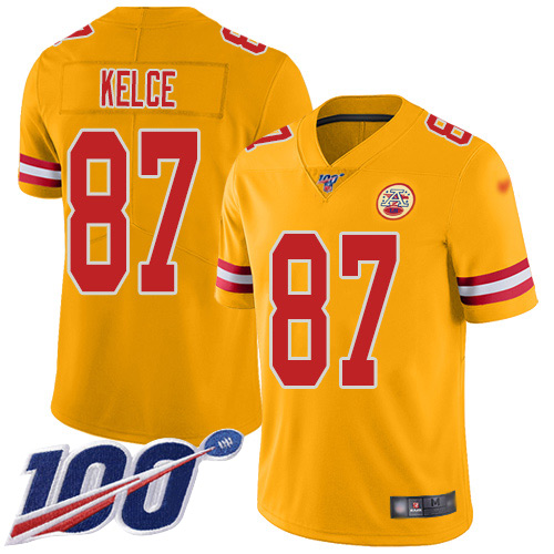Chiefs #87 Travis Kelce Gold Men's Stitched Football Limited Inverted Legend 100th Season Jersey