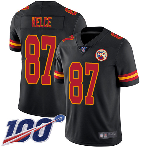 Chiefs #87 Travis Kelce Black Men's Stitched Football Limited Rush 100th Season Jersey Chiefs #87 Travis Kelce Black Men's Stitched Football Limited Rush 100th Season Jersey