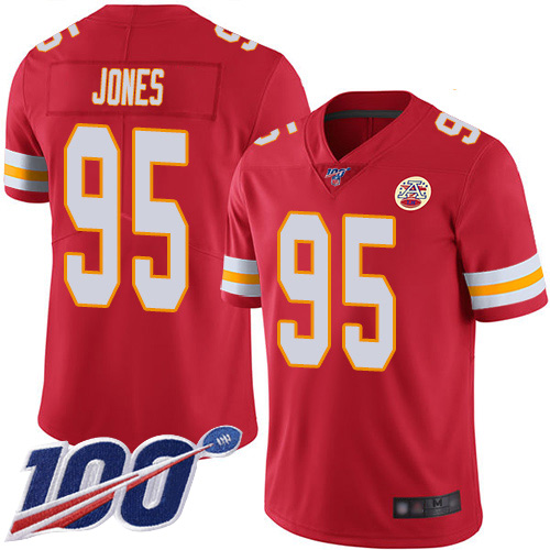 Chiefs #95 Chris Jones Red Team Color Men's Stitched Football 100th Season Vapor Limited Jersey