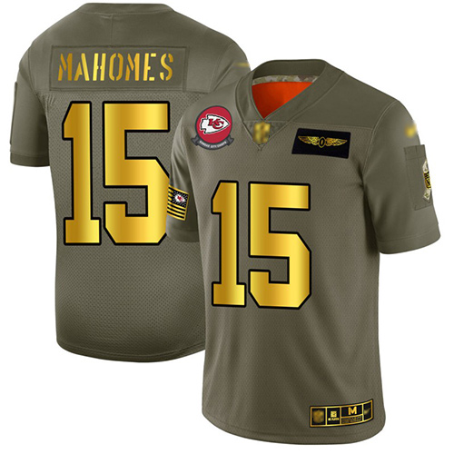Chiefs #15 Patrick Mahomes Camo/Gold Men's Stitched Football Limited 2019 Salute To Service Jersey