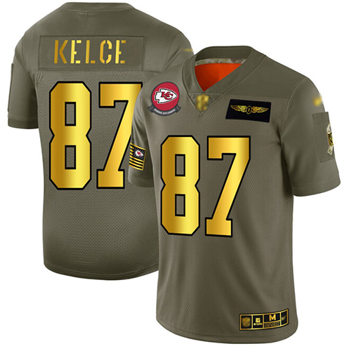 Chiefs #87 Travis Kelce Camo/Gold Men's Stitched Football Limited 2019 Salute To Service Jersey