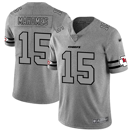 Chiefs #15 Patrick Mahomes Gray Men's Stitched Football Limited Team Logo Gridiron Jersey