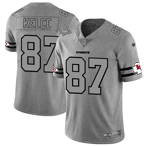 Chiefs #87 Travis Kelce Gray Men's Stitched Football Limited Team Logo Gridiron Jersey
