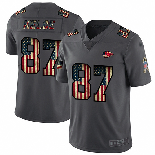 Chiefs #87 Travis Kelce Carbon Black Men's Stitched Football Limited Retro Flag Jersey