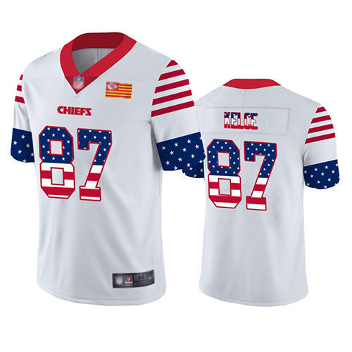 Chiefs #87 Travis Kelce White Men's Stitched Football Limited Independence Day Jersey