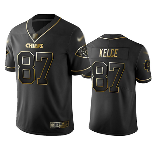 Chiefs #87 Travis Kelce Black Men's Stitched Football Limited Golden Edition Jersey