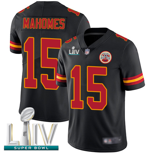 Chiefs #15 Patrick Mahomes Black Super Bowl LIV Bound Men's Stitched Football Limited Rush Jersey