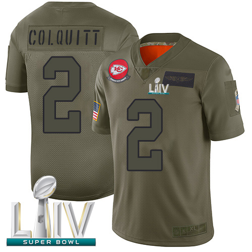 Chiefs #2 Dustin Colquitt Camo Super Bowl LIV Bound Men's Stitched Football Limited 2019 Salute To Service Jersey