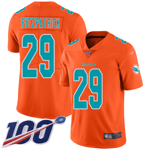 Dolphins #29 Minkah Fitzpatrick Orange Men's Stitched Football Limited Inverted Legend 100th Season Jersey