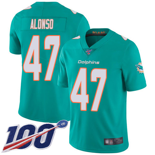 Dolphins #47 Kiko Alonso Aqua Green Team Color Men's Stitched Football 100th Season Vapor Limited Jersey