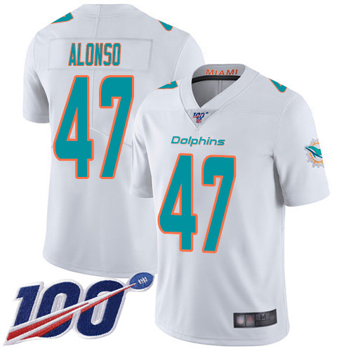 Dolphins #47 Kiko Alonso White Men's Stitched Football 100th Season Vapor Limited Jersey