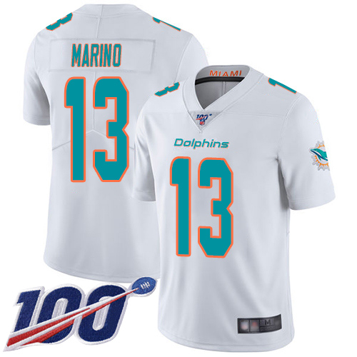 Dolphins #13 Dan Marino White Men's Stitched Football 100th Season Vapor Limited Jersey