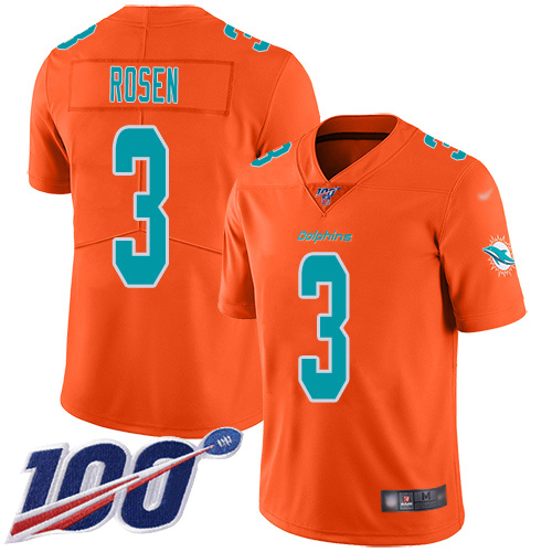 Dolphins #3 Josh Rosen Orange Men's Stitched Football Limited Inverted Legend 100th Season Jersey