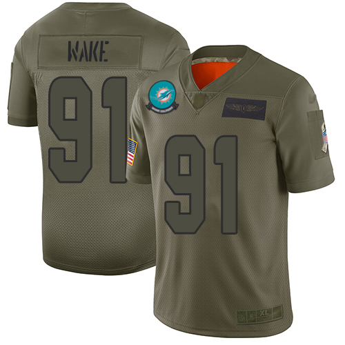 Dolphins #91 Cameron Wake Camo Men's Stitched Football Limited 2019 Salute To Service Jersey