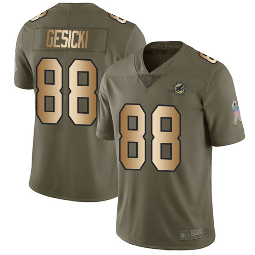 Dolphins #88 Mike Gesicki Olive/Gold Men's Stitched Football Limited 2017 Salute To Service Jersey