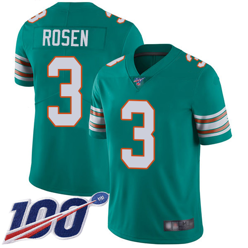 Dolphins #3 Josh Rosen Aqua Green Alternate Men's Stitched Football 100th Season Vapor Limited Jersey