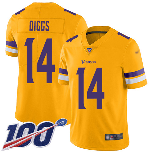 Vikings #14 Stefon Diggs Gold Men's Stitched Football Limited Inverted Legend 100th Season Jersey