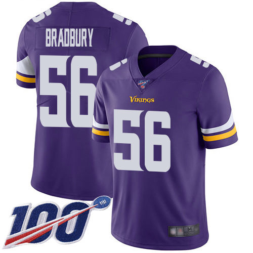 Vikings #56 Garrett Bradbury Purple Team Color Men's Stitched Football 100th Season Vapor Limited Jersey