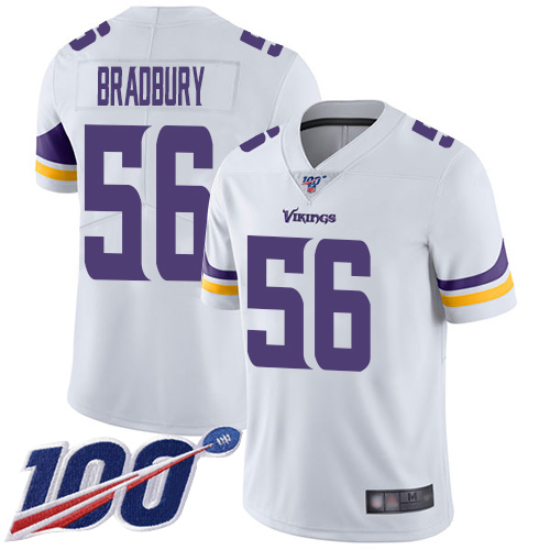 Vikings #56 Garrett Bradbury White Men's Stitched Football 100th Season Vapor Limited Jersey