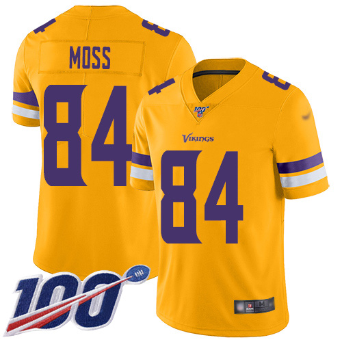 Vikings #84 Randy Moss Gold Men's Stitched Football Limited Inverted Legend 100th Season Jersey