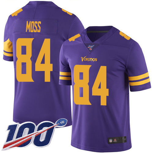 Vikings #84 Randy Moss Purple Men's Stitched Football Limited Rush 100th Season Jersey