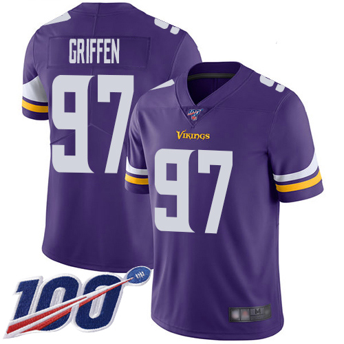 Vikings #97 Everson Griffen Purple Team Color Men's Stitched Football 100th Season Vapor Limited Jersey