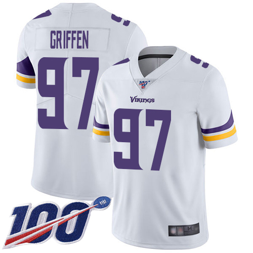 Vikings #97 Everson Griffen White Men's Stitched Football 100th Season Vapor Limited Jersey