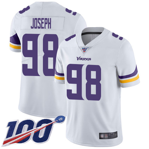 Vikings #98 Linval Joseph White Men's Stitched Football 100th Season Vapor Limited Jersey