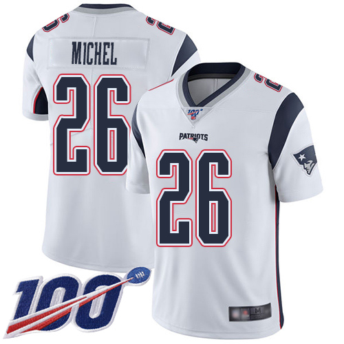 Patriots #26 Sony Michel White Men's Stitched Football 100th Season Vapor Limited Jersey