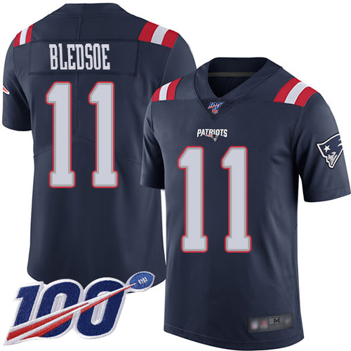 Patriots #11 Drew Bledsoe Navy Blue Men's Stitched Football Limited Rush 100th Season Jersey