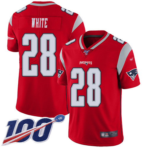 Patriots #28 James White Red Men's Stitched Football Limited Inverted Legend 100th Season Jersey