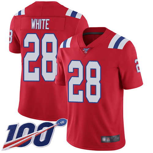Patriots #28 James White Red Alternate Men's Stitched Football 100th Season Vapor Limited Jersey