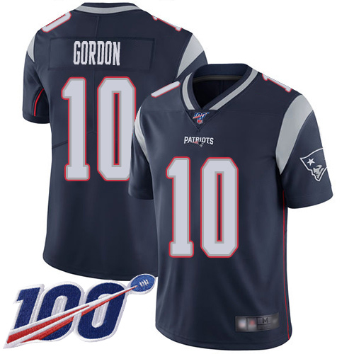 Patriots #10 Josh Gordon Navy Blue Team Color Men's Stitched Football 100th Season Vapor Limited Jersey