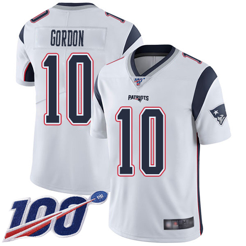 Patriots #10 Josh Gordon White Men's Stitched Football 100th Season Vapor Limited Jersey