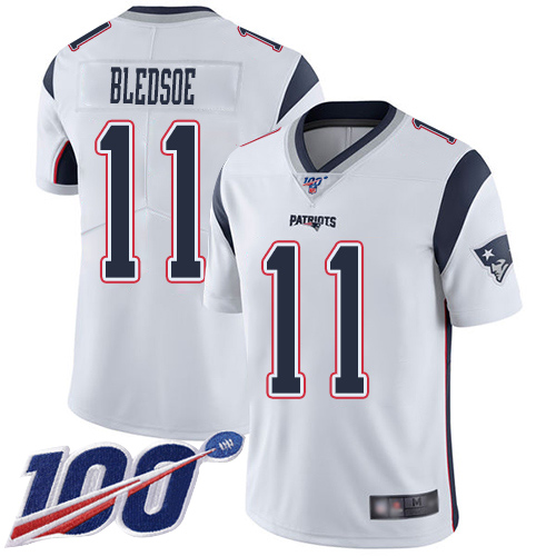 Patriots #11 Drew Bledsoe White Men's Stitched Football 100th Season Vapor Limited Jersey