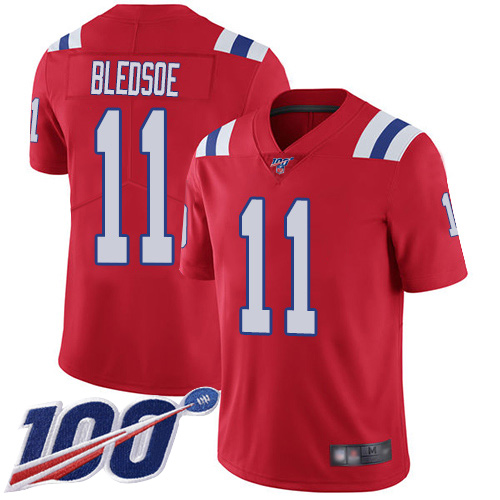 Patriots #11 Drew Bledsoe Red Alternate Men's Stitched Football 100th Season Vapor Limited Jersey
