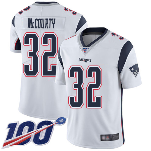 Patriots #32 Devin McCourty White Men's Stitched Football 100th Season Vapor Limited Jersey