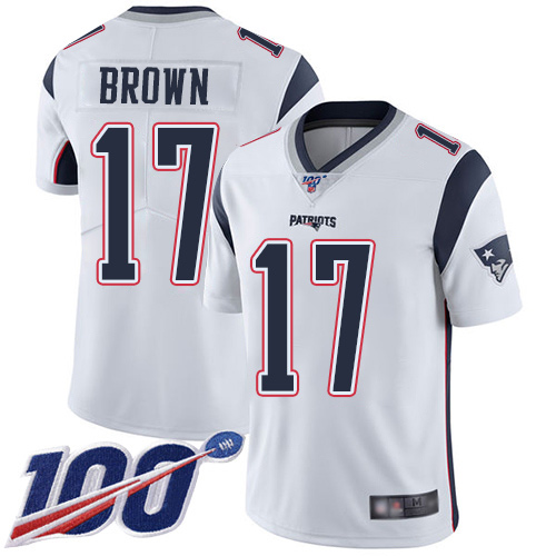 Patriots #17 Antonio Brown White Men's Stitched Football 100th Season Vapor Limited Jersey