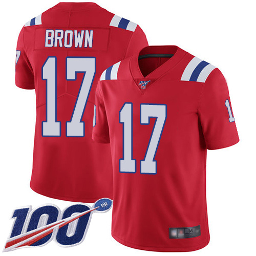 Patriots #17 Antonio Brown Red Alternate Men's Stitched Football 100th Season Vapor Limited Jersey