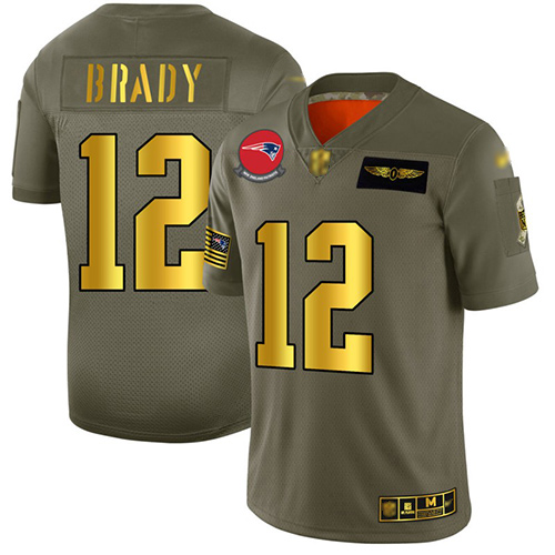 Patriots #12 Tom Brady Camo/Gold Men's Stitched Football Limited 2019 Salute To Service Jersey