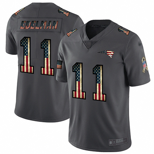Patriots #11 Julian Edelman Carbon Black Men's Stitched Football Limited Retro Flag Jersey