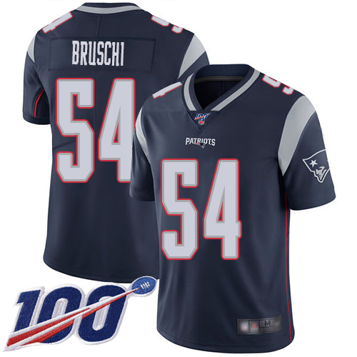 Patriots #54 Tedy Bruschi Navy Blue Team Color Men's Stitched Football 100th Season Vapor Limited Jersey