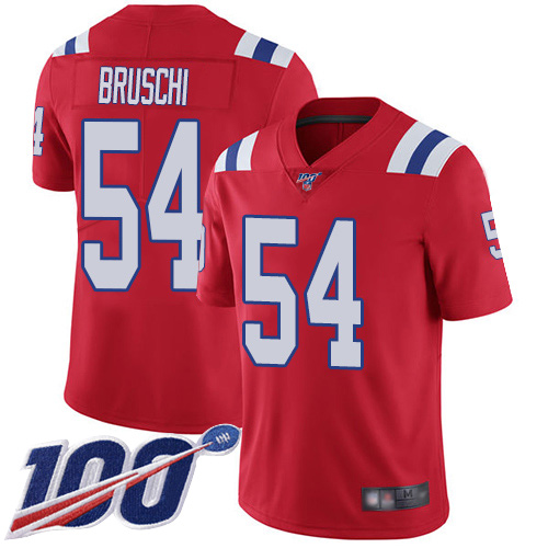 Patriots #54 Tedy Bruschi Red Alternate Men's Stitched Football 100th Season Vapor Limited Jersey