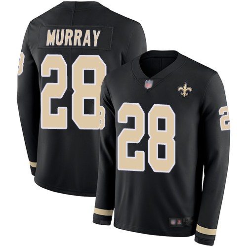 Nike Saints #28 Latavius Murray Black Team Color Men's Stitched NFL Limited Therma Long Sleeve Jersey