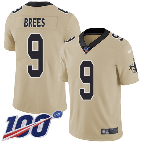 Saints #9 Drew Brees Gold Men's Stitched Football Limited Inverted Legend 100th Season Jersey