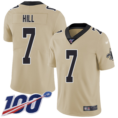 Saints #7 Taysom Hill Gold Men's Stitched Football Limited Inverted Legend 100th Season Jersey