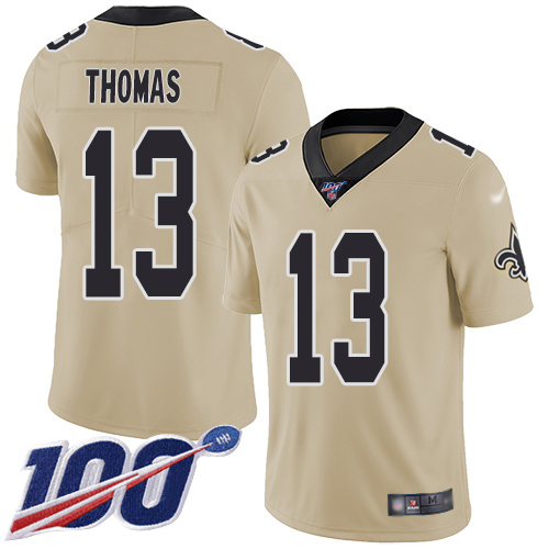 Saints #13 Michael Thomas Gold Men's Stitched Football Limited Inverted Legend 100th Season Jersey