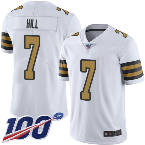 Saints #7 Taysom Hill White Men's Stitched Football Limited Rush 100th Season Jersey