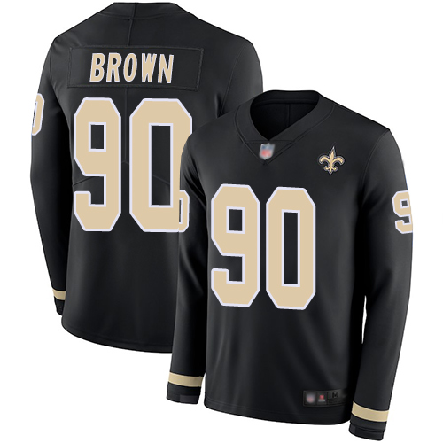 Nike Saints #90 Malcom Brown Black Team Color Men's Stitched NFL Limited Therma Long Sleeve Jersey Nike Saints #90 Malcom Brown Black Team Color Men's Stitched NFL Limited Therma Long Sleeve Jersey