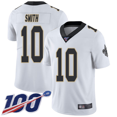 Saints #10 Tre'Quan Smith White Men's Stitched Football 100th Season Vapor Limited Jersey